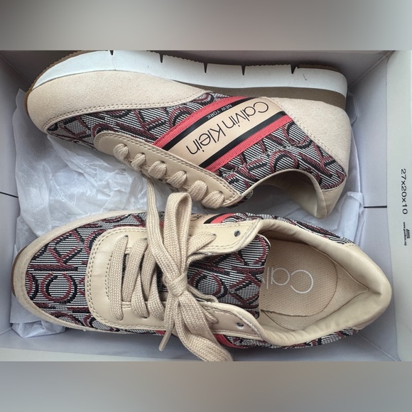 Calvin Klein Women's Patterned Beige and Red Sneakers - Picture 1 of 3